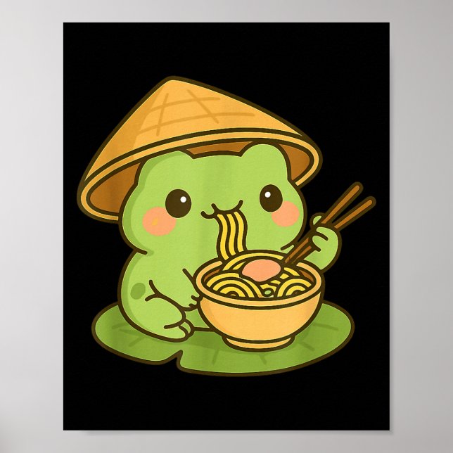 Póster Cute Frog Eating Ramen Anime Japanese Men Women Ki (Frente)