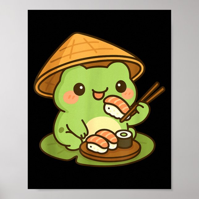 Póster Cute Frog Eating Sushi Anime Japanese Men Women Ki (Frente)