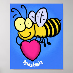 Póster Cute funny bee with heart cartoon illustration