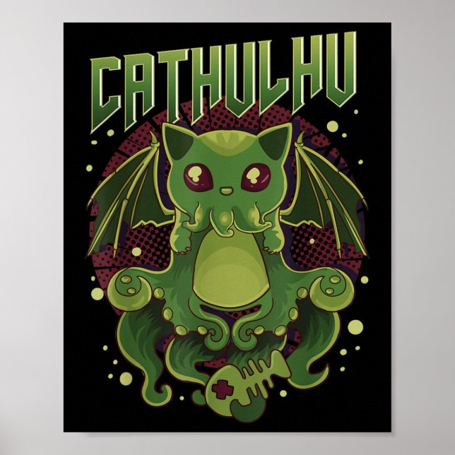 Póster Cute & Funny Cathulhu Kawaii gato Cthulhu  (Frente)