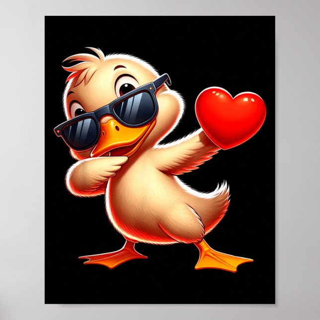 Póster Cute Funny Cool Duck Dabbing Heart Valentines Day  (Frente)
