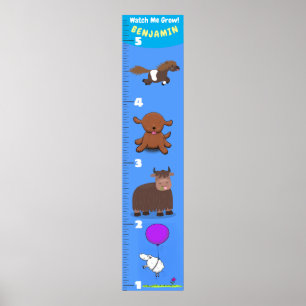 Póster Cute funny farm animals cartoon growth chart