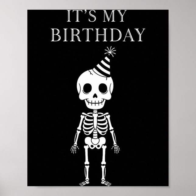 Póster Cute Funny Kawaii Skeleton Birthday Skull Happy Wo (Frente)