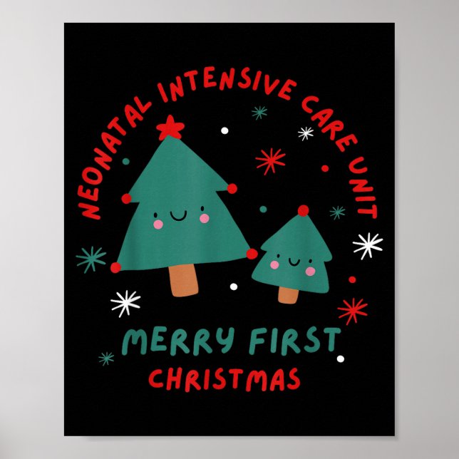 Póster Cute Funny Nicu Merry First Christmas Nurse Crew S (Frente)