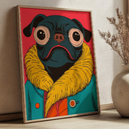 Póster Cute Funny Pug Illustration Funky Dog