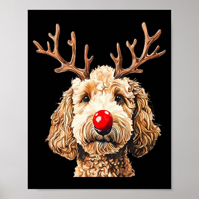 Póster Cute Funny Reindeer Santa Goldendoodle Christmas T (Frente)