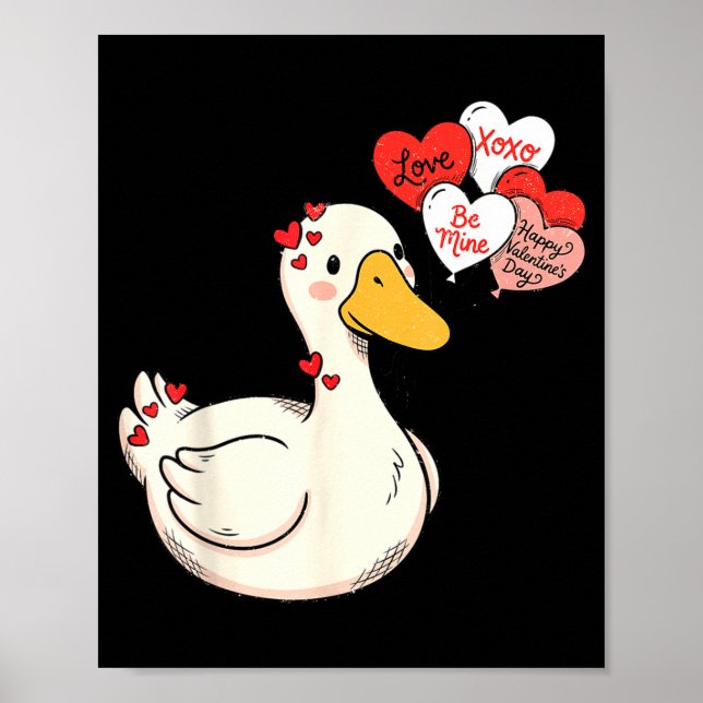Póster Cute Funny Valentine Silly Gooses Duck Love Matchi (Frente)