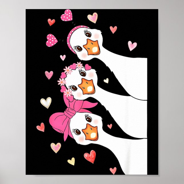 Póster Cute Funny Valentine Silly Gooses Heart Love Match (Frente)