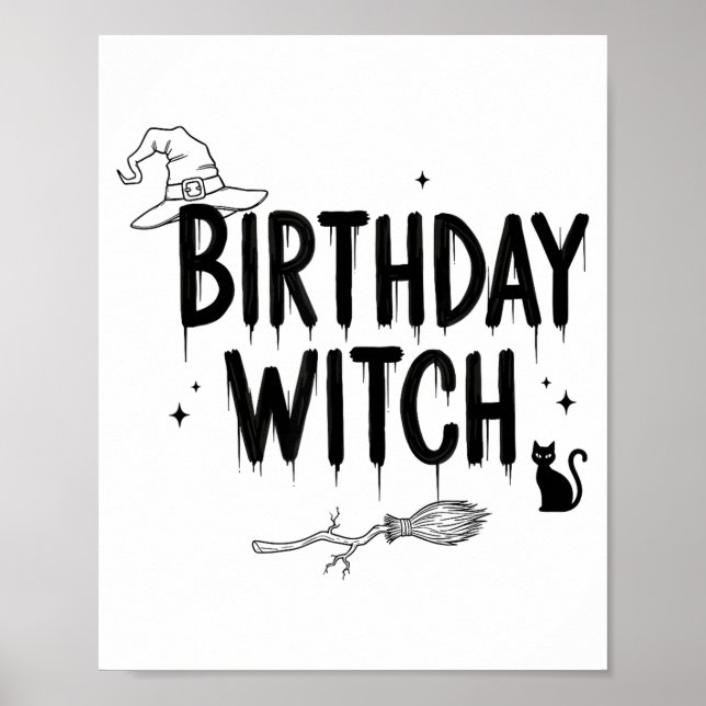 Póster Cute Funny Witch Witchy Birthday Witches Happy Wom (Frente)