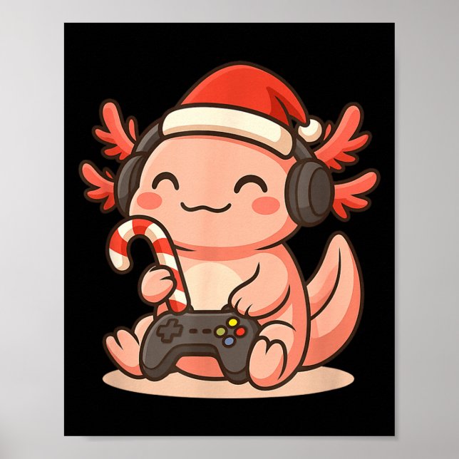Póster Cute Gamer Axolotl Christmas Design  (Frente)