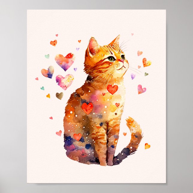 Póster Cute gato de tabla con corazón (Frente)