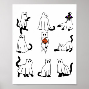 Póster Cute Gato Fantasma Divertido vestido Halloween Rop