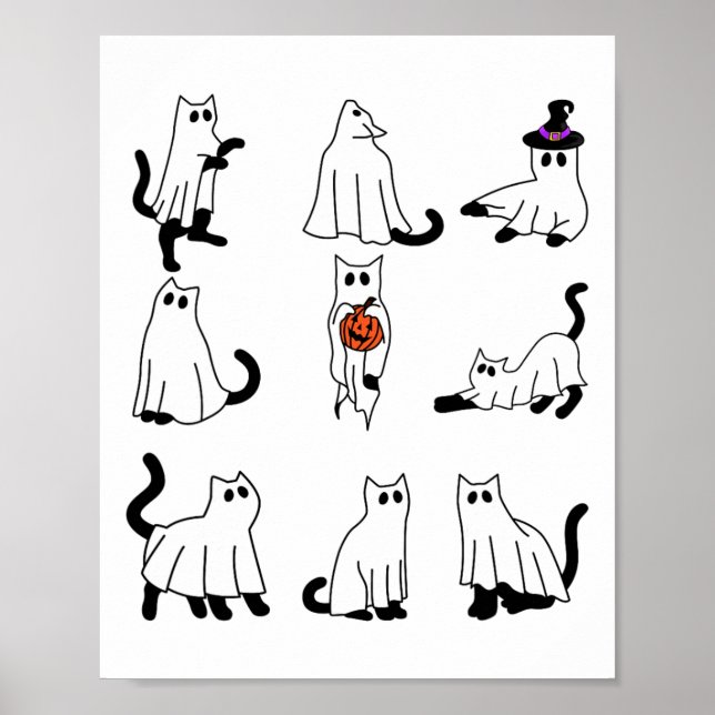 Póster Cute Gato Fantasma Divertido vestido Halloween Rop (Frente)