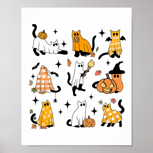 Póster Cute Gato Fantasma Divertido vestido Halloween Rop (Frente)