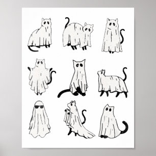 Póster Cute Gato Fantasma Gracioso Trajes De Halloween