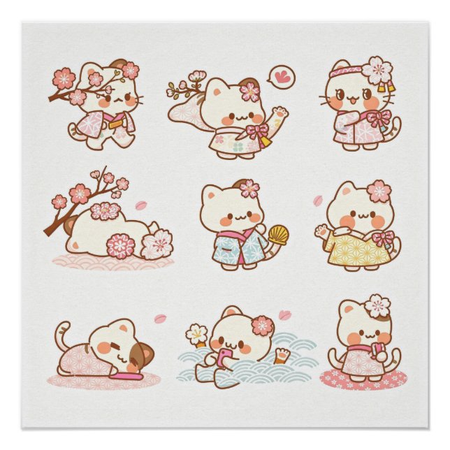 Póster Cute Geisha-style cat (Anverso)