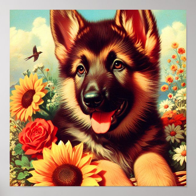 Póster Cute German Shepherd Pinting (Frente)
