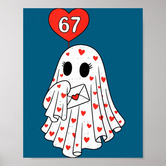Póster Cute Ghost 6 7 Six Seven Meme Valentines Day Men W (Frente)