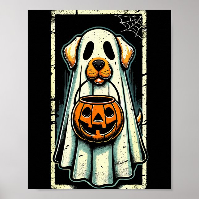 Póster Cute Ghost Dog Men Women Kids Halloween Funny Ghos (Frente)