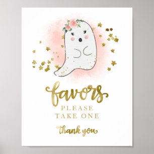 Póster Cute Ghost Halloween Girl Baby Shower Favors Sign