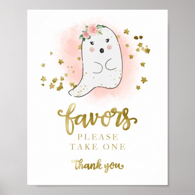 Póster Cute Ghost Halloween Girl Baby Shower Favors Sign (Frente)