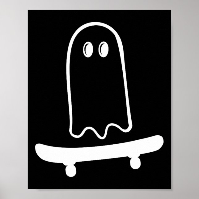 Póster Cute Ghost Skateboard To Funny Skateboarder Hallow (Frente)