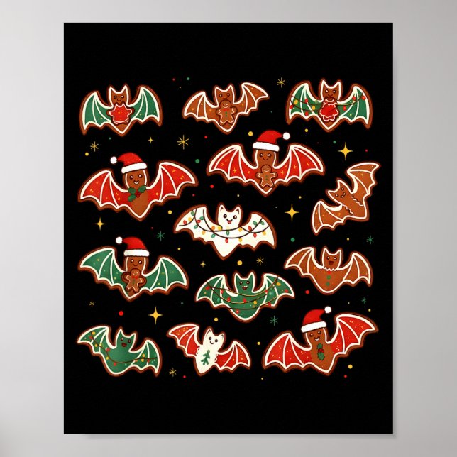 Póster Cute Gingerbread Bats Soky Christmas Cookie Merry  (Frente)
