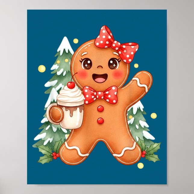Póster Cute Gingerbread Christmas Snow Xmas For Men Women (Frente)