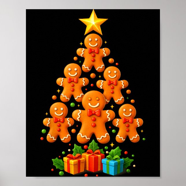 Póster Cute Gingerbread Christmas Tree Holiday Funny Xmas (Frente)