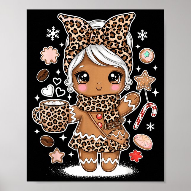 Póster Cute Gingerbread Leopard Christmas Xmas Girl Women (Frente)