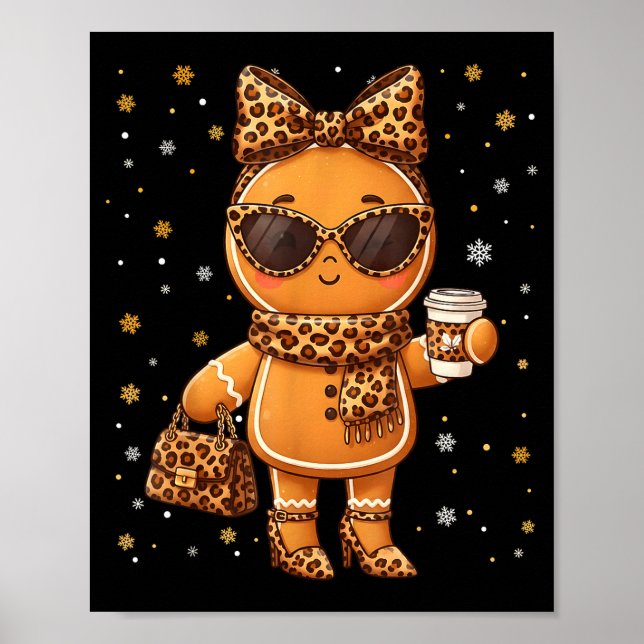 Póster Cute Gingerbread Leopard Christmas Xmas Girl Women (Frente)