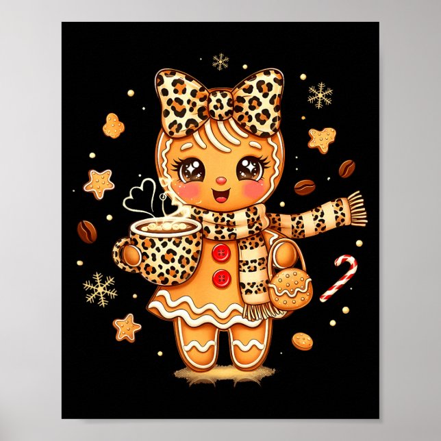 Póster Cute Gingerbread Leopard Christmas Xmas Girl Women (Frente)