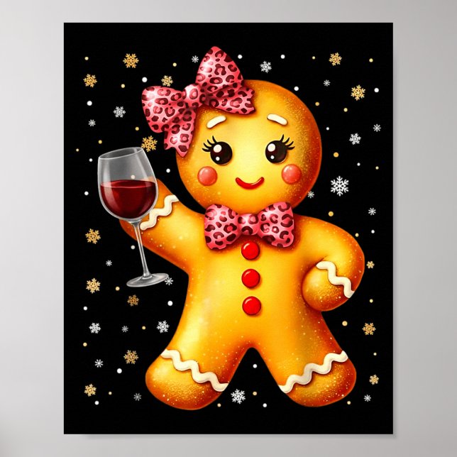 Póster Cute Gingerbread Leopard Coquette Christmas Wine X (Frente)