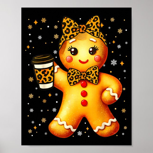 Póster Cute Gingerbread Leopard Coquette Christmas Xmas G (Frente)