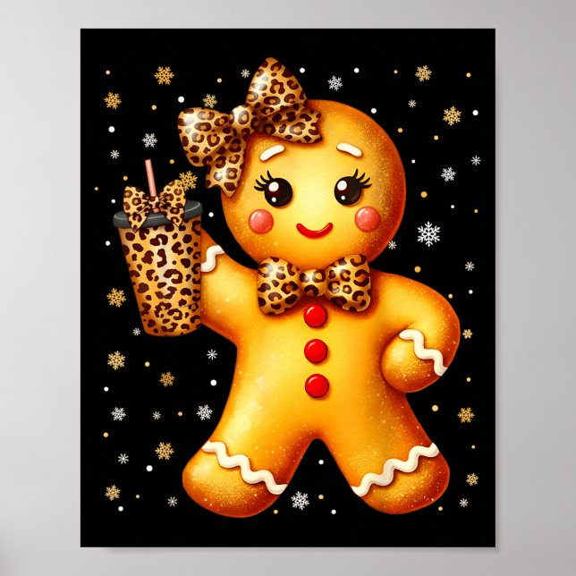 Póster Cute Gingerbread Leopard Coquette Christmas Xmas G (Frente)