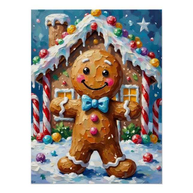 Póster Cute Gingerbread Man Cheerful Christmas Cookie Art (Anverso)