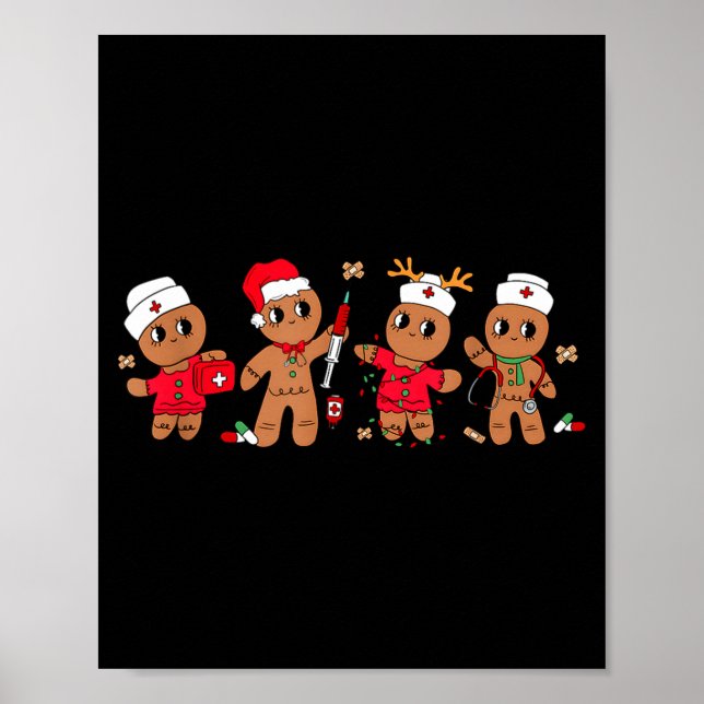 Póster Cute Gingerbread Nurse Christmas Design Medical Hu (Frente)