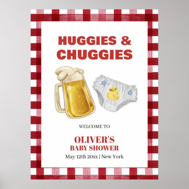 Póster Cute Gingham Huggies Diaper Baby Shower Welcome  (Frente)