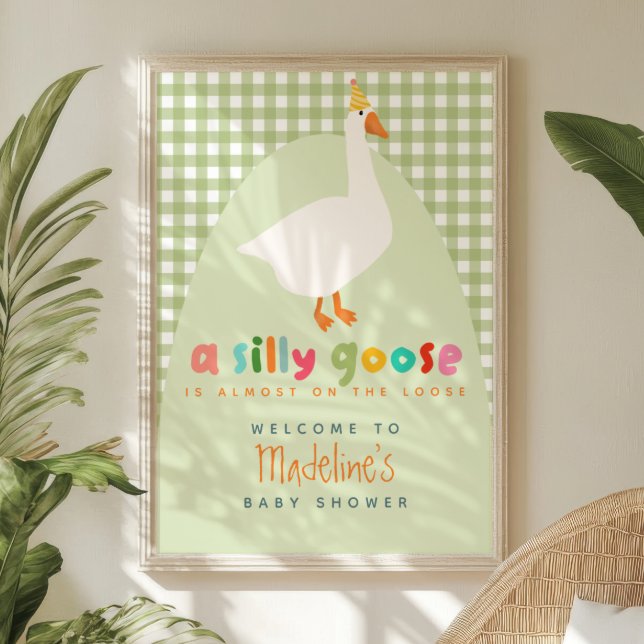 Póster Cute Gingham Silly Goose Baby Shower Welcome (Subido por el creador)