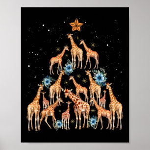 Póster Cute Giraffe Árbol de Navidad Giraffe Amantes de N