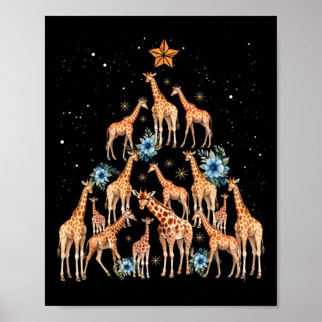 Póster Cute Giraffe Árbol de Navidad Giraffe Amantes de N (Frente)