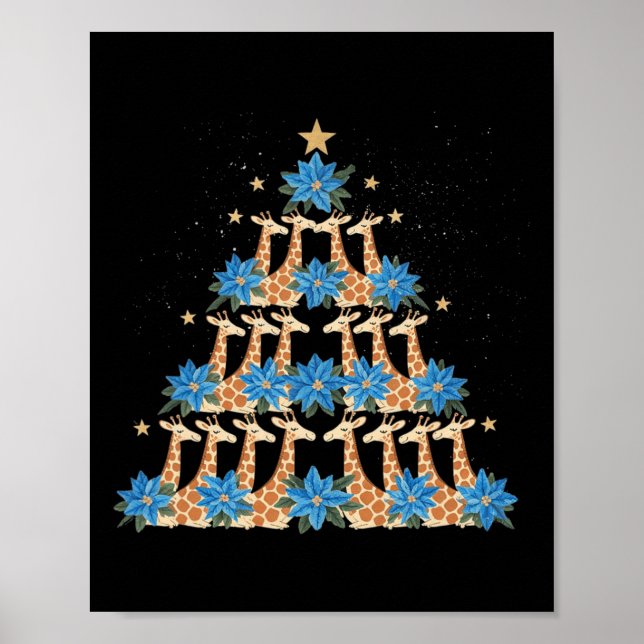 Póster Cute Giraffe Árbol de Navidad Giraffe Amantes de N (Frente)