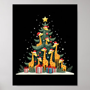 Póster Cute Giraffe Árbol de Navidad Giraffe Amantes de N