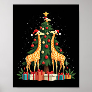 Póster Cute Giraffe Árbol de Navidad Giraffe Amantes de N
