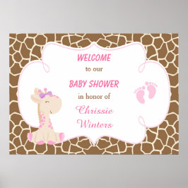 Póster Cute Giraffe Chica Baby Shower rosa