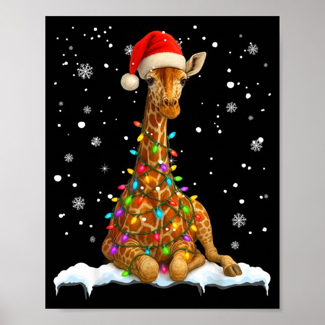 Póster Cute Giraffe Christmas Light Funny Giraffe Lover X (Frente)