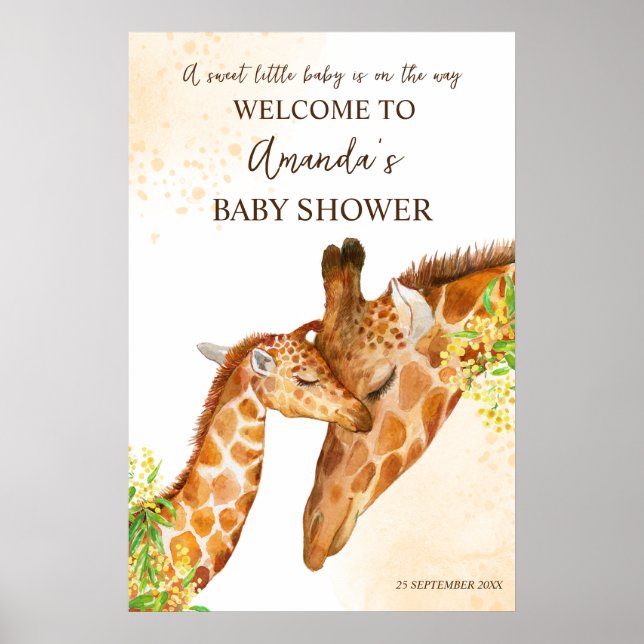 Póster Cute Giraffe safari baby shower welcome sign (Frente)
