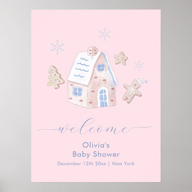 Póster Cute Girl Gingerbread Village Baby Shower Welcome (Frente)