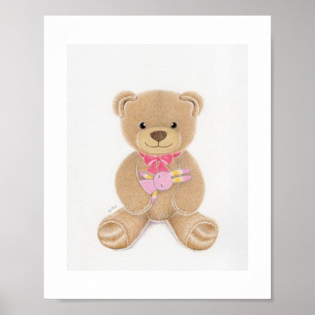 Póster Cute Girl Teddy Bear Nursery Art Print (Frente)
