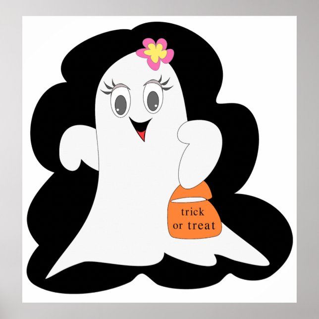 Póster Cute Girly Ghost Halloween Trick or Treat (Frente)